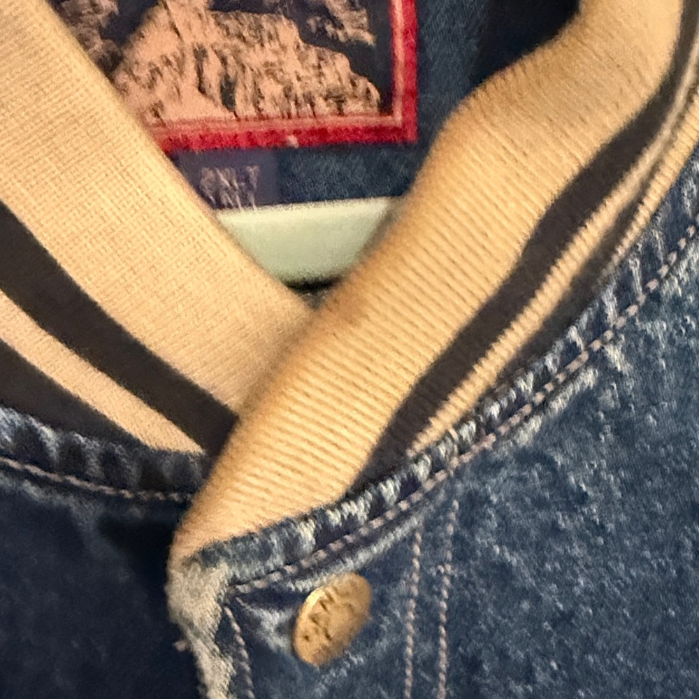 Vintage Canyon Ridge Denim and Khaki Two-Tone Varsity Bomber Jacket 2XL Tall - Picture 9 of 12